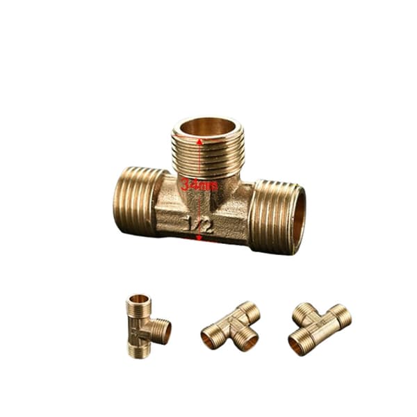 INF Messing T-kobling, 1/2" Nipler x 1/2" Hann-NPT x 1/2" Nipler Treveis Kobling