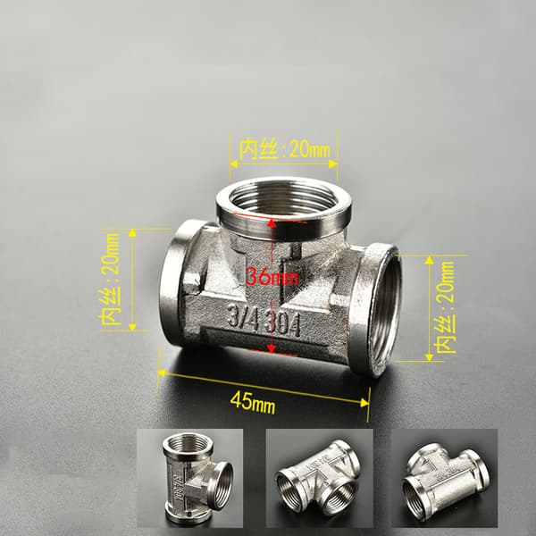 INF Tee i rustfrit stål, 1/2" NPT hun-gevind 3-vejs rørfitting