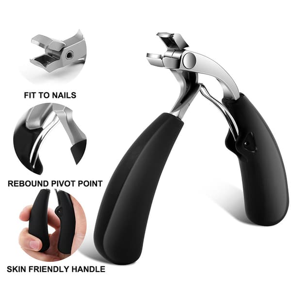 Ergonomisk negleklipper med gummigrep og bred åpning
