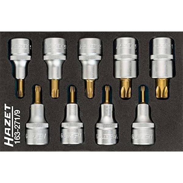 Sockelset - HAZET - 163-271/9 - 12,5 mm - Torx manipuleringssäkert - 9 stycken