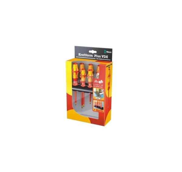 Wera Kraftform Plus 160i/165i/7 VDE insulated screwdriver set 7pcs PZ+SL+voltage tester, with rack