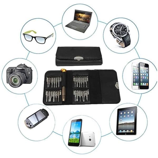 Skruvmejselkit 25 i 1 - ATian - Reparationsverktyg - Svart - För mobiltelefon - Olika bitar