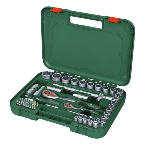 Bosch 57-delars spärrset 1/4 + 1/2 (för olika gör-det-själv-projekt 55 tillbehör med högt vridmoment Softgrip-väska)