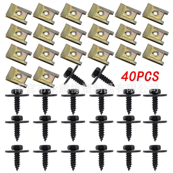 INF 40 STK. Klips og fester til bilbekledning - 20 metallklips og 20 skruer