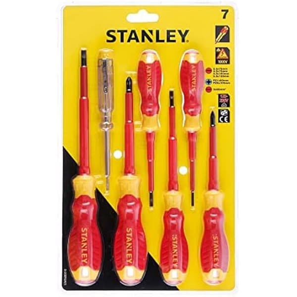 Set med 7 isolerade skruvmejslar - STANLEY - FatMax® - Hög prestanda - Lätt konstruktion - Gul färg