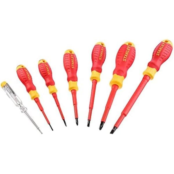 Set med 7 isolerade skruvmejslar - STANLEY - FatMax® - Hög prestanda - Lätt konstruktion - Gul färg