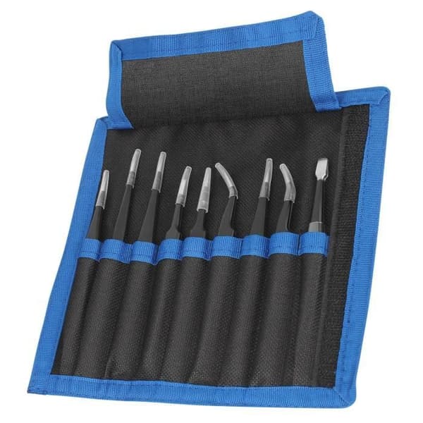 Kit med 9 Antistatiska Tänger i Rostfritt Stål Reparation Gör-det-själv UF-Tools Svart