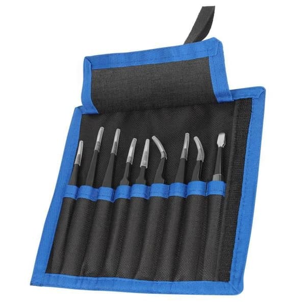 Kit med 9 Antistatiska Tänger i Rostfritt Stål Reparation Gör-det-själv UF-Tools Svart