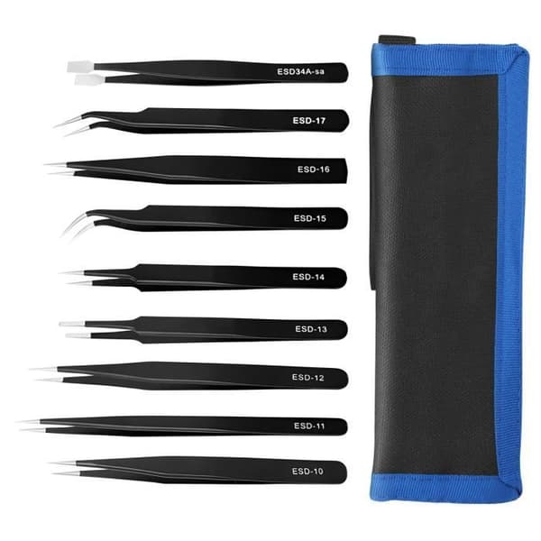 Kit med 9 Antistatiska Tänger i Rostfritt Stål Reparation Gör-det-själv UF-Tools Svart