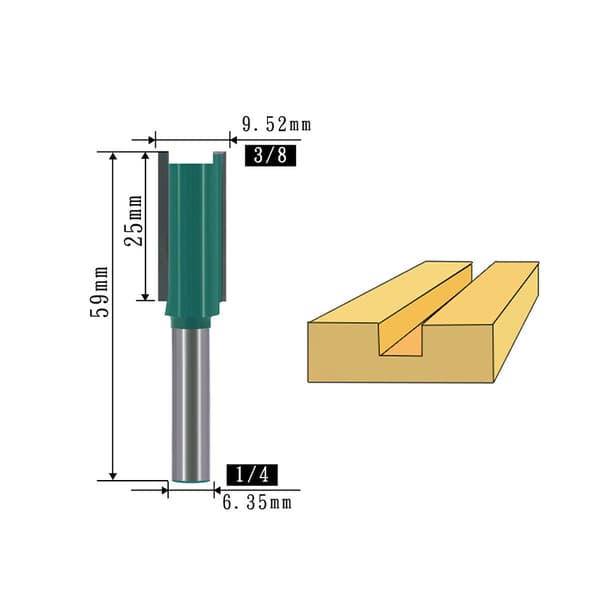 INF 1/4" Shank Straight Router Bit med fres (2-pakning) C