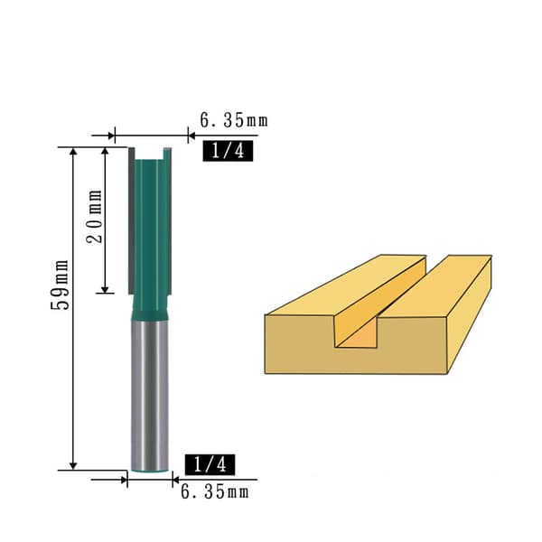 INF 1/4" Shank Straight Router Bit med skær (2-pak) A