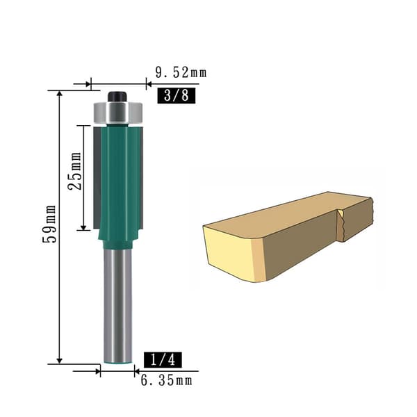 INF 1/4" Shank Trim Fræserbit med Skær (2-pak) C