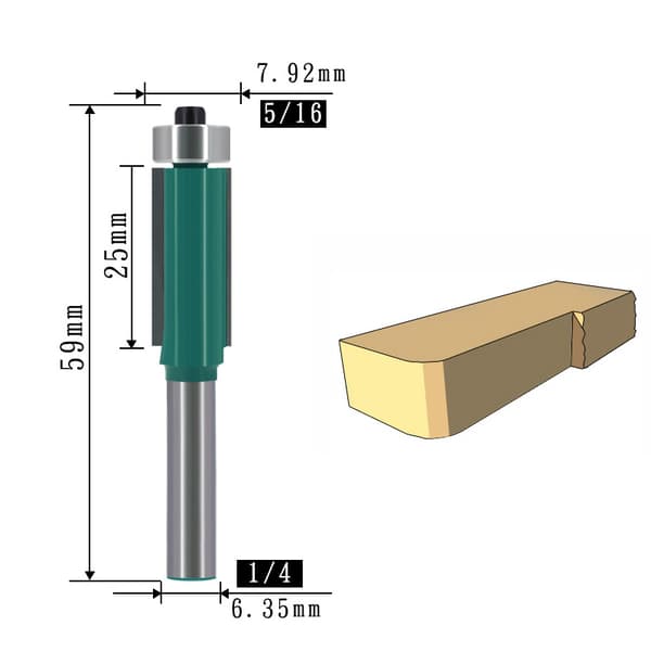 INF 1/4" Shank Trim Fræserbit med Skær (2-pak) B