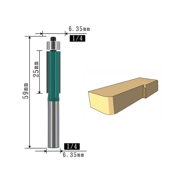 INF 1/4" Shank Trim Fræserbit med Skær (2-pak) A