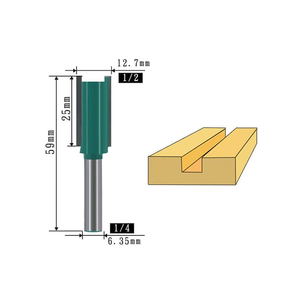 INF 1/4" Shank Raka Fräs med Skär (2-pack) D