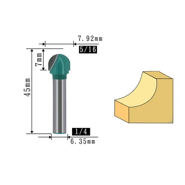 INF 1/4" Shank Round Bottom Router Bit (2-pakning) B