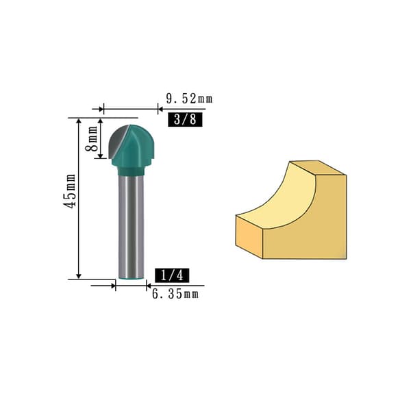 INF 1/4" Shank Rund Bund Fræserbit (2-pak) C