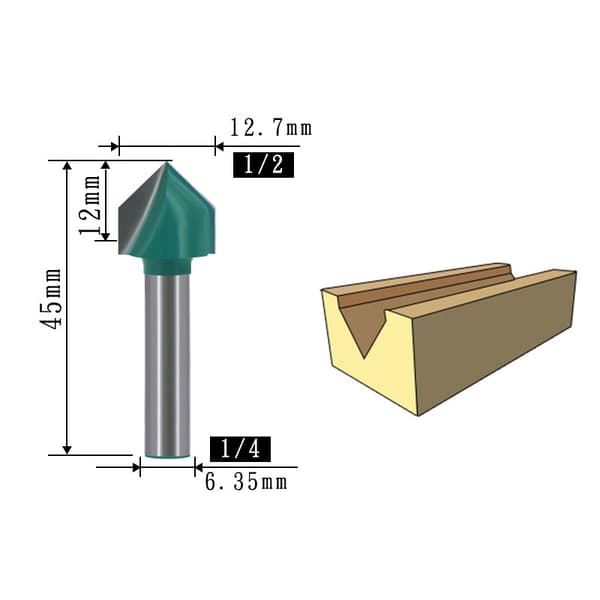 INF V-Groove Router Bit Sæt - 1/4 Tomme Skaft, Twin Pack D