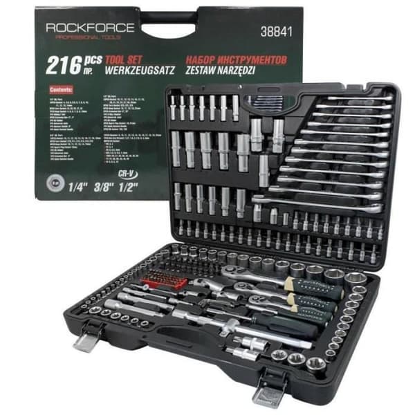 Rockforce Verktygsset 216 el. (6-kant, 1/4", 3/8", 1/2", 4-32mm)