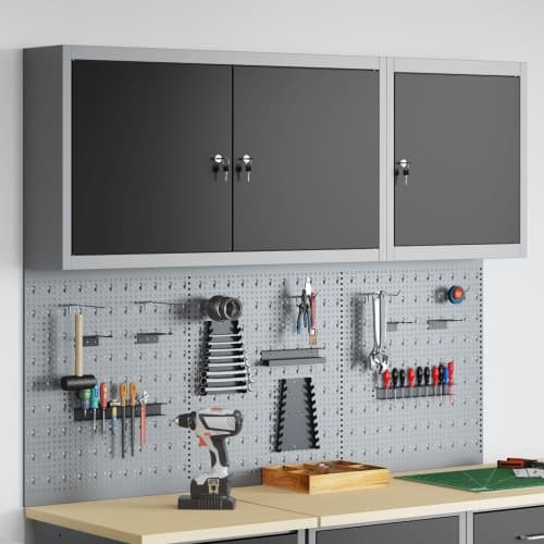 5-delars verktygsskåp och pegboard-set väggmonterat svart metall