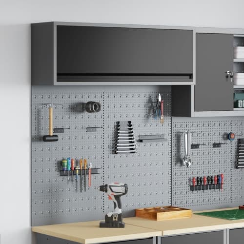 3-delat Verktygsskåp och Pegboard Set Väggmonterat Svart Metall