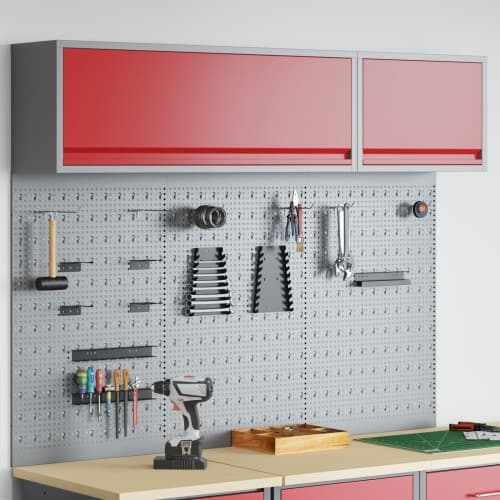 5-delars Verktygsskåp och Pegboard Set Väggmonterat Röd Metall