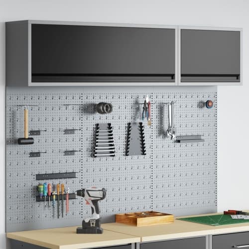 5-delars verktygsskåp och vägghängt pegboard-set svart metall