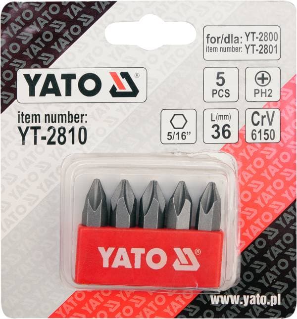 YATO SLAGSKRUETRÆKKERBITS PH2, 5 STK.