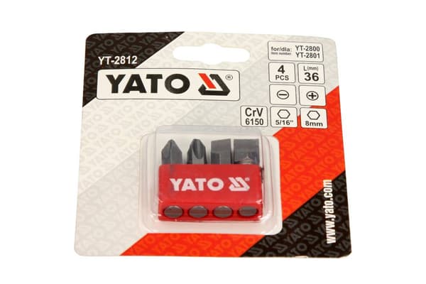 YATO SKRUETRÆKKERBITS, SLAG, PH2, PH3, 8MM, 10MM