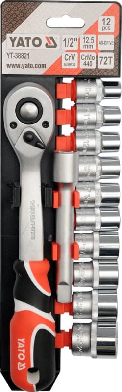 YATO HYLSYSARJA LISÄVARUSTEILLA 1/2", 12 OSAA