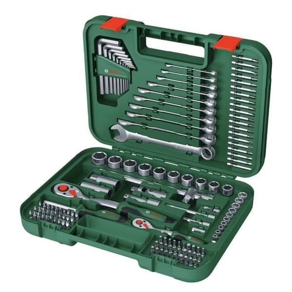 Bosch Advanced handverktygssats med 132 delar (för krävande monteringsarbeten; skiftnycklar/spärrskaft/skruvmejslar; tillbehör)