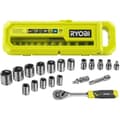 Miniatyrbillede 1 af 6: Æske med 1 nøgle med 90 tænder (udhulingsvinkel 4°) og 16 toppe (fra 7 til 24 mm), adapter 1/4'' sekskant - 3/8'' sekskant - Ryobi-kompatibel