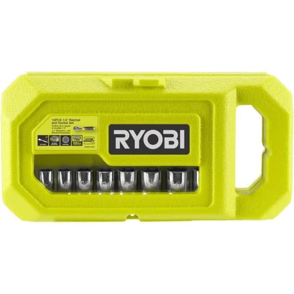 RYOBI - Sæt med 1 90-tands nøgle, 8 toppe (8 til 15 mm) og 1/4'' - 3/8'' adapter - Kompatibel med Ryobi LINK - RHRS10PC