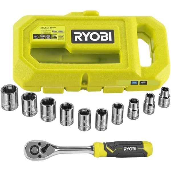 RYOBI - Sæt med 1 90-tands nøgle, 8 toppe (8 til 15 mm) og 1/4'' - 3/8'' adapter - Kompatibel med Ryobi LINK - RHRS10PC