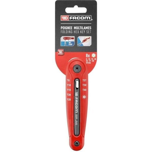 Sæt med 8 unbrakonøgler - FACOM - 89R.JM8PB - Torx-modstand - På montering - 8-40 mm