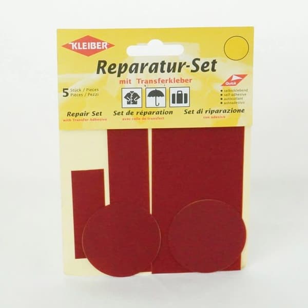Kleiber handverktyg reservdel - 430-08 - 5-delad set Nylon självhäftande lappar för reparation av kläder, mörkröd