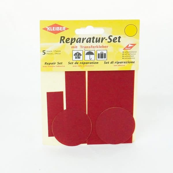 Kleiber handverktyg reservdel - 430-08 - 5-delad set Nylon självhäftande lappar för reparation av kläder, mörkröd