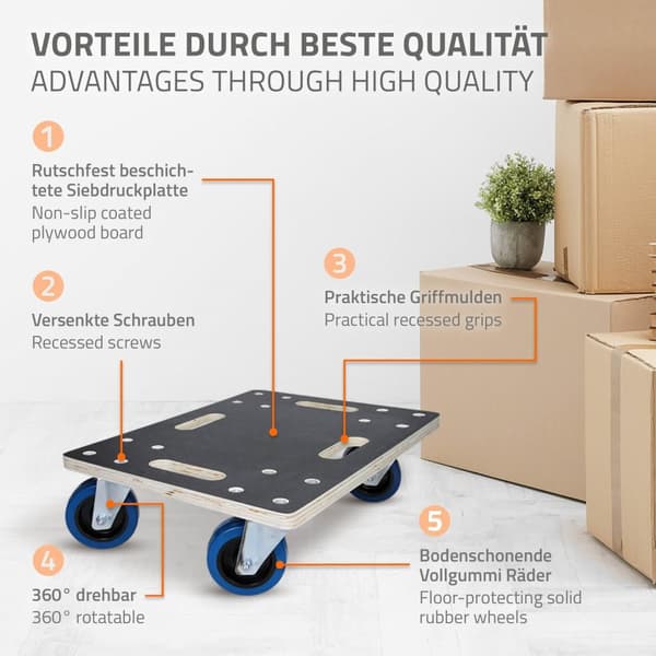 ECD Germany transportrulle 35 x 50 cm op til 800 kg silketrykplade - PP hjul rulletavle møbler rulle transporthjælp til at flytte møbler transport