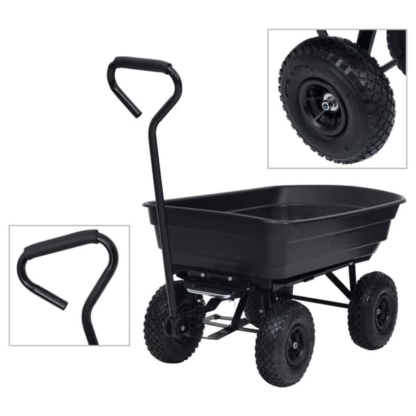 vidaXL havevogn med vippelad 300 kg 75 l sort