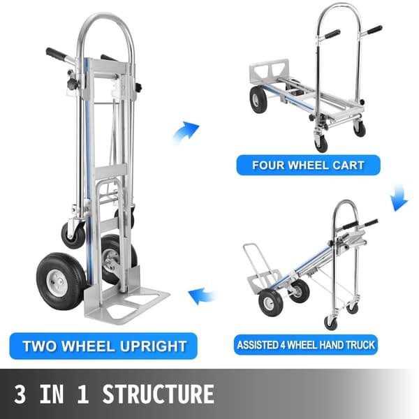 770lb last, 3-i-1 hopfällbar handvagn i aluminium, lätt konstruktion, stor lastkapacitet, stabil och bekväm, bred applikation