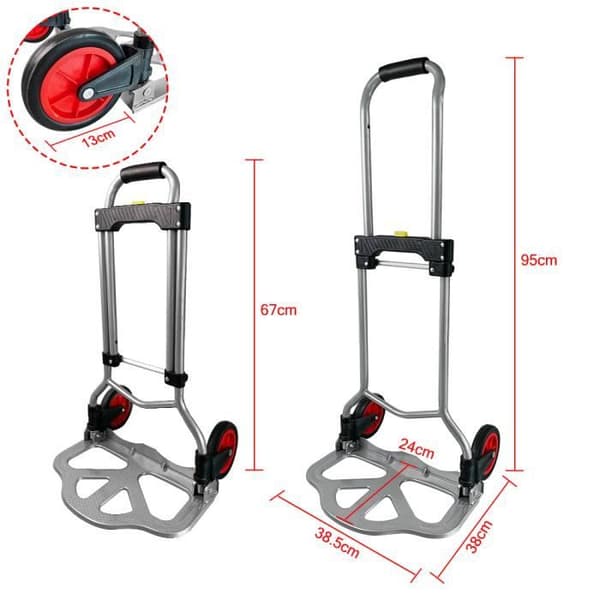 XMTECH Fällbar handtruck - Transportvagn Maximal belastning 80 kg Stålhanteringsvagn med 2-hjulig hopfällbar handtruck