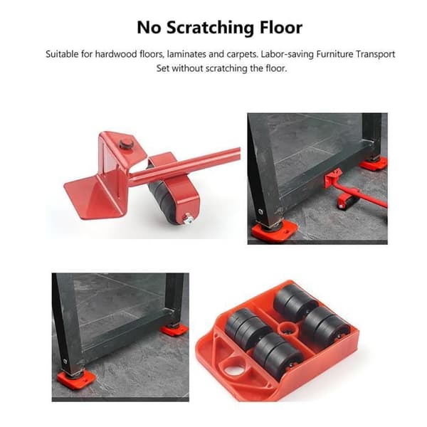 Möbelflyttningstransportset 4 Roller Mover + 1 handhjul Hushållsverktygsset