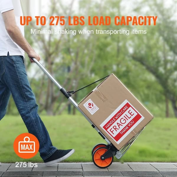 275 lbs hopfällbar handtruck, bärbar vagnsdocka med teleskophandtag och knytrep, robust och hållbar