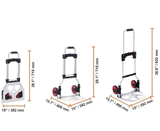 176 lbs hopfällbar handtruck, bärbar vagnsdocka med teleskophandtag och knytrep, robust och hållbar