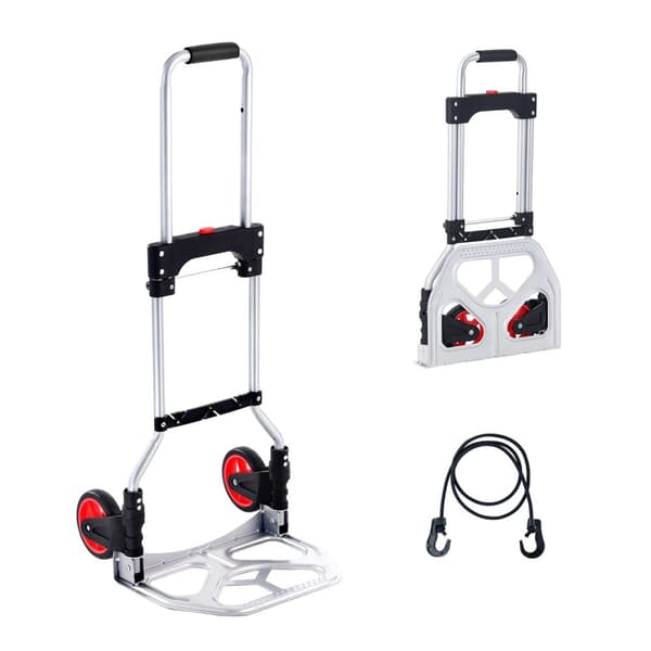 176 lbs hopfällbar handtruck, bärbar vagnsdocka med teleskophandtag och knytrep, robust och hållbar