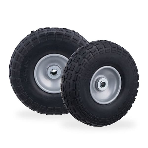 Relaxdays Djävulsrulle Set om 2, gummi 260x85 mm, punkteringsfria, 16 mm, 4.1/3.5-4 axel, upp till 150kg, svart-grå