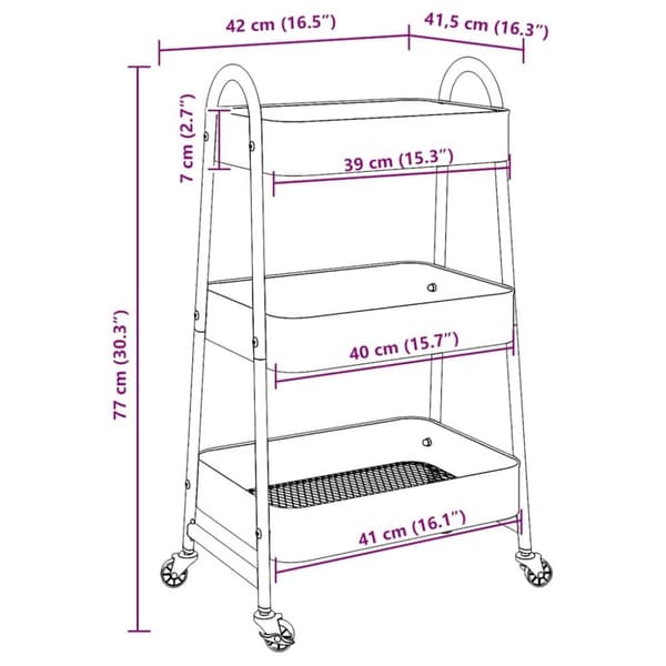 vidaXL Opbevaringsvogn 3 hylder blå 42x41,5x77 cm stål