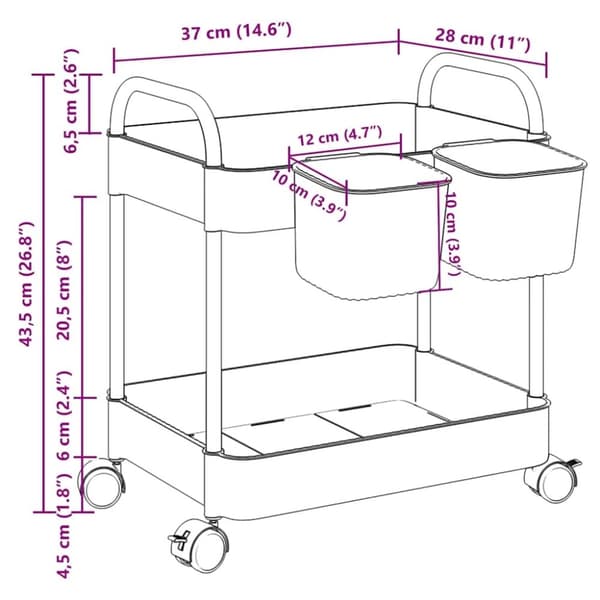 vidaXL opbevaringsvogn i 2 niveauer transparent 37x28x43,5 cm akryl