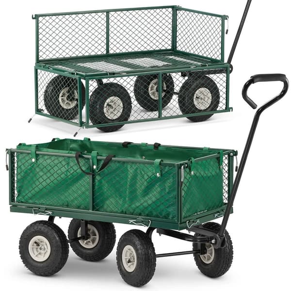 HIGHER Foldbar Havevogn - 450kg Kapacitet, Grøn, Ideel til Familier & Havearbejde