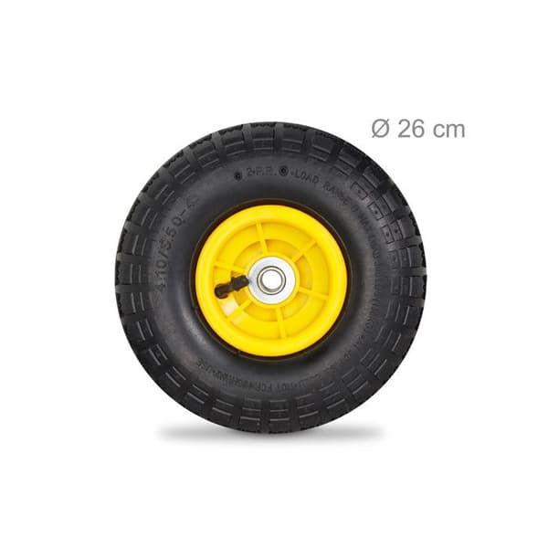 Relaxdays 2 hjul för dolly 4.1/3.5-4, reservdel med luft, axel på 16 mm, upp till 136 kg, 260 x 85 mm; svart-gul
